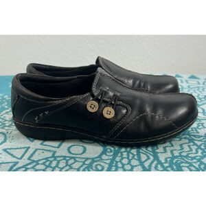 CLARKS Slip on Loafer Women 8.5 BLACK Shoes Bendable Ashland Lela 61631 Leather‎
